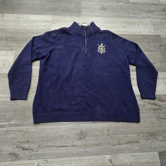 Lauren Ralph Lauren Navy Blue Quarter Zip Gold Embroidered Crest Logo Sweater - Picture 12 of 12